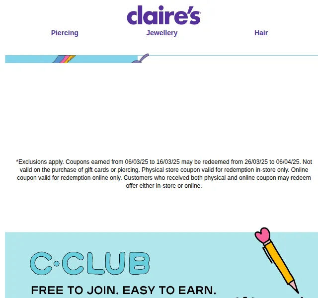Claire's: 10 liber sleva při nákupu nad 30 liber – duben 2025 | Nuslet.cz