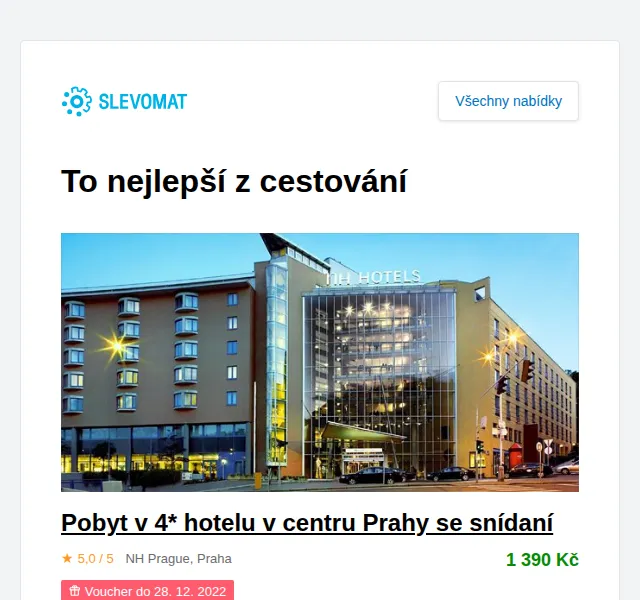 Slevomat: Pobyt v 4* hotelu v centru Prahy za 1 390 Kč – červen 2026 | Nuslet.cz