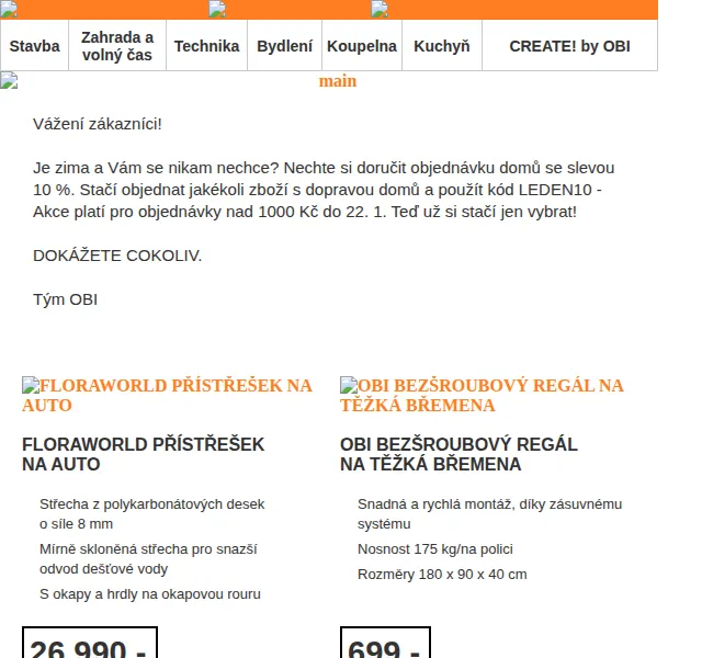 OBI Novinky: -10 % na vše s doručením domů – červen 2026 | Nuslet.cz
