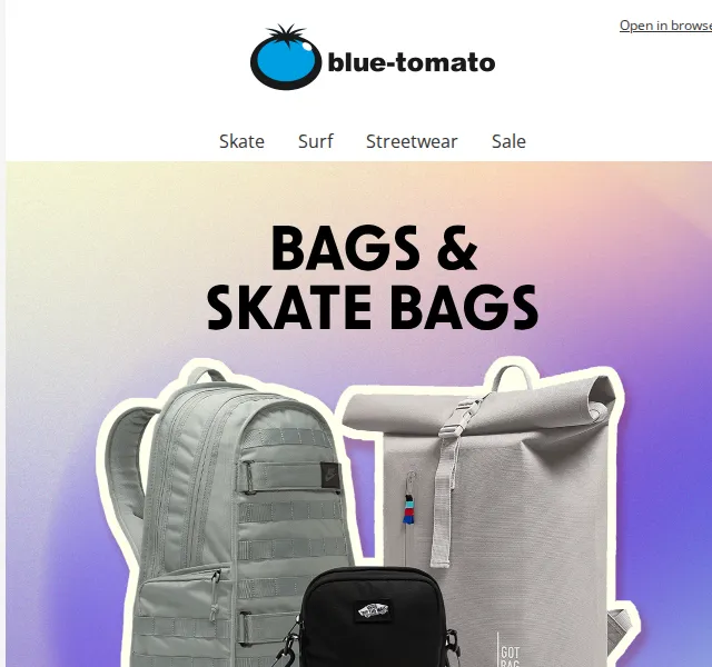 BLUE TOMATO: Tašky na skate i cesty – červen 2026 | Nuslet.cz