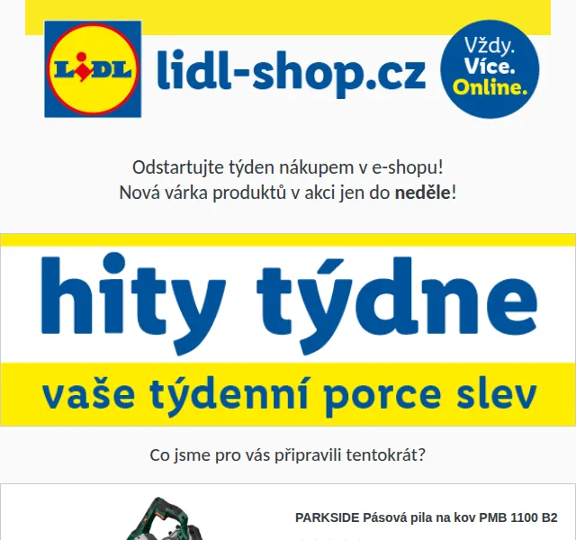 Lidl: Hity týdne – PARKSIDE pásová pila od 1 999 Kč | červen 2026 | Nuslet.cz