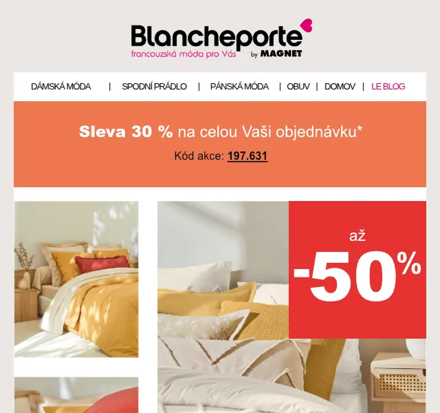 Blancheporte: -30 % na povlečení a ložní prádlo – červen 2026 | Nuslet.cz