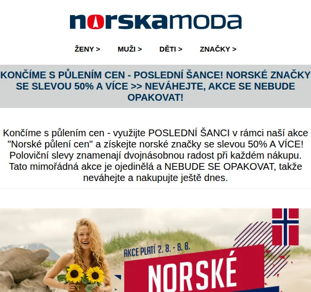Norskamoda.cz: Slevy 50 % na norské značky – červenec 2026 | Nuslet.cz