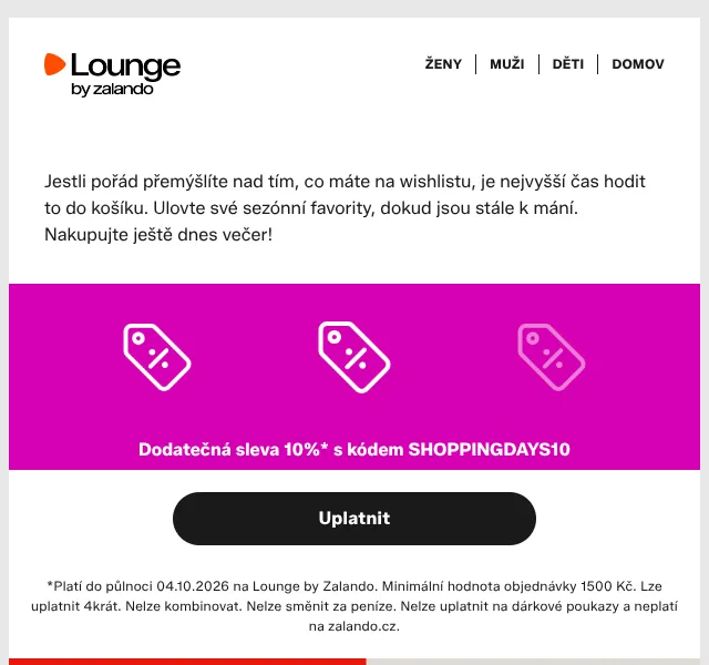 Lounge by Zalando: 10 % sleva – SHOPPINGDAYS10 – říjen 2026