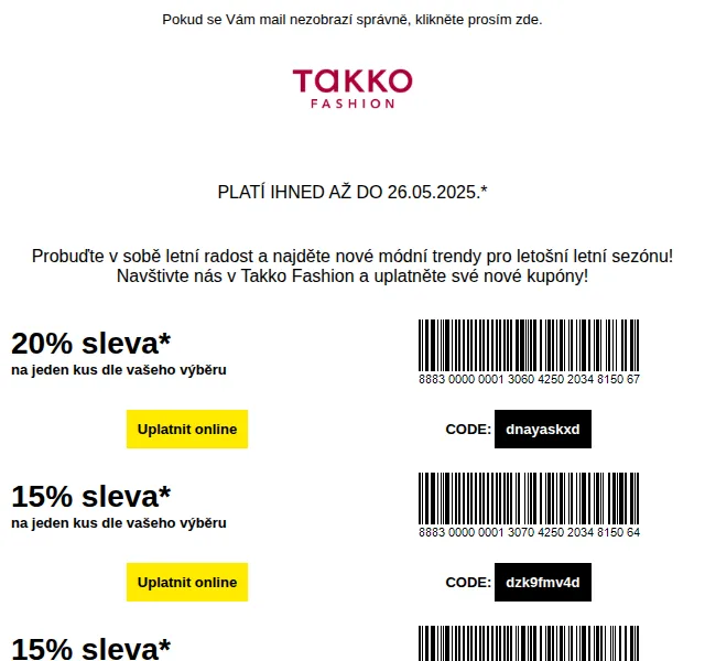 Takko Fashion: 20% sleva na módní kousky – červenec 2026 | Nuslet.cz