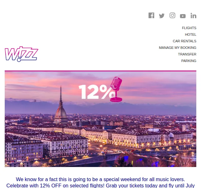 Wizz Air: 12% sleva na vybrané lety – červen 2026 | Nuslet.cz