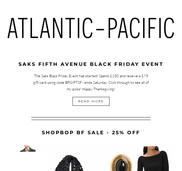 Atlantic-Pacific: SAKS FIFTH AVENUE Black Friday – květen 2026 | Nuslet.cz