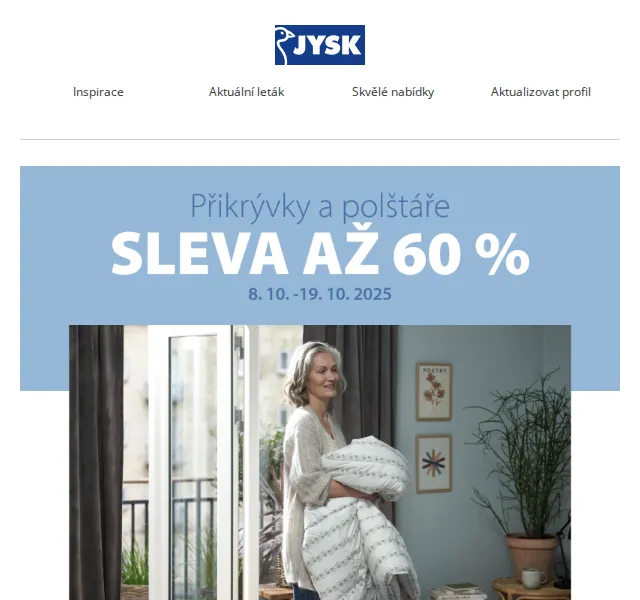 JYSK: Sleva až 60 % na přikrývkách a polštářích – říjen 2025 | Nuslet.cz