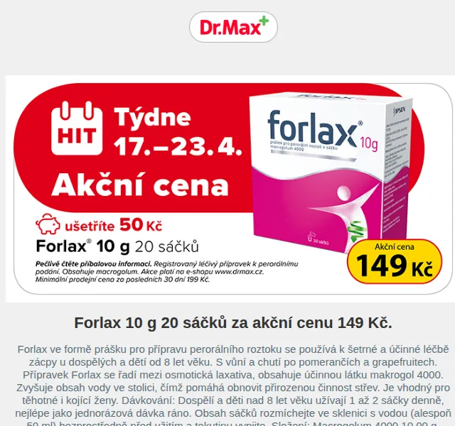 Dr.Max: Forlax za akční cenu 149 Kč – červen 2026 | Nuslet.cz
