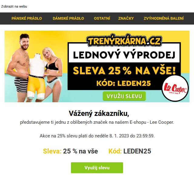 Trenýrkárna: Lee Cooper 25% sleva – květen 2026 | Nuslet.cz