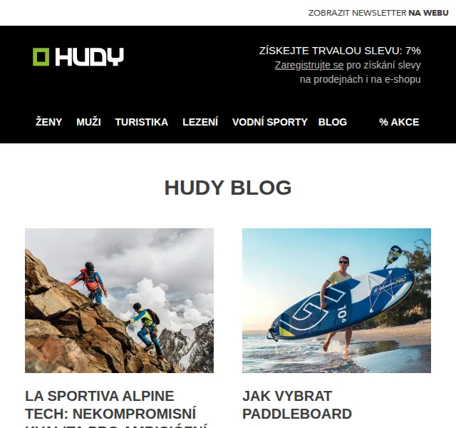 Hudy: Trvalá sleva 7 % a nová kolekce La Sportiva Alpine Tech – červen 2026 | Nuslet.cz