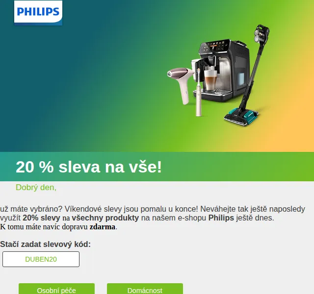Philips: 20% sleva na vše – červen 2026 | Nuslet.cz