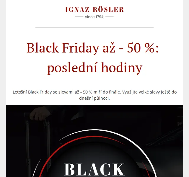 Ignaz Rosler: Black Friday slevy až -50 % – květen 2026 | Nuslet.cz