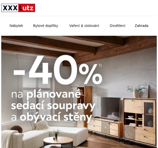 XXXLutz: -40 % na sedačky a obývací stěny – květen 2026