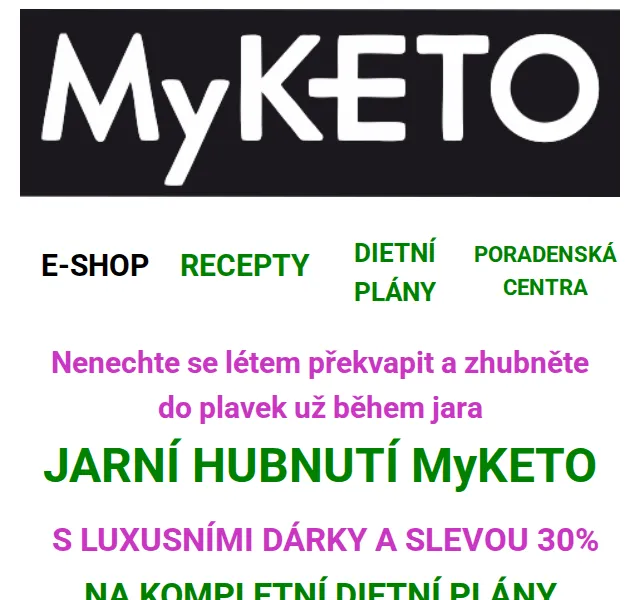 MyKETO: Sleva 30 % na dietní plány a luxusní dárky – červen 2026 | Nuslet.cz