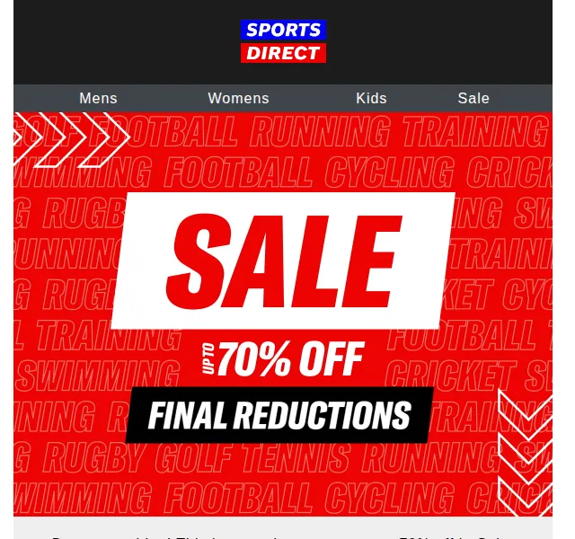 Sportsdirect.com: FINAL REDUCTIONS až 70% sleva – červen 2026 | Nuslet.cz