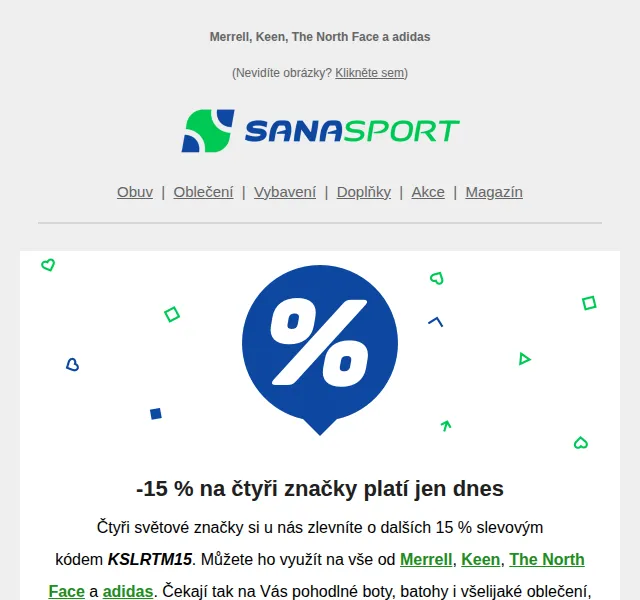 Sanasport: 15% sleva na adidas, Merrell, The North Face a Keen – červen 2026 | Nuslet.cz