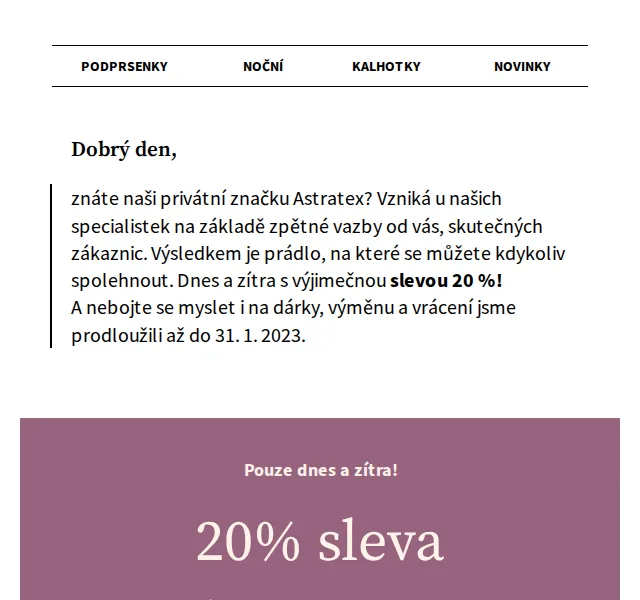 Astratex.cz: Sleva 20 % na celou značku – červen 2026 | Nuslet.cz