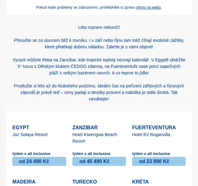 Čedok: Září a říjen v teple – slevy až 45 % – červenec 2026 | Nuslet.cz