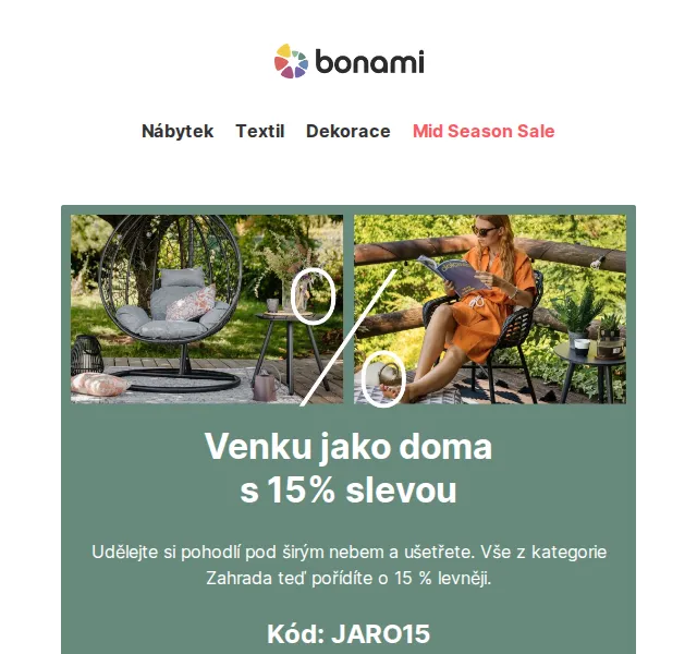 Bonami: Zahradní nábytek a dekorace s 15% slevou – červen 2026 | Nuslet.cz
