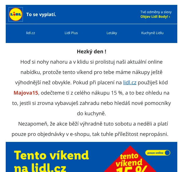 Lidl: 15 % sleva na vše – květen 2026 | Nuslet.cz