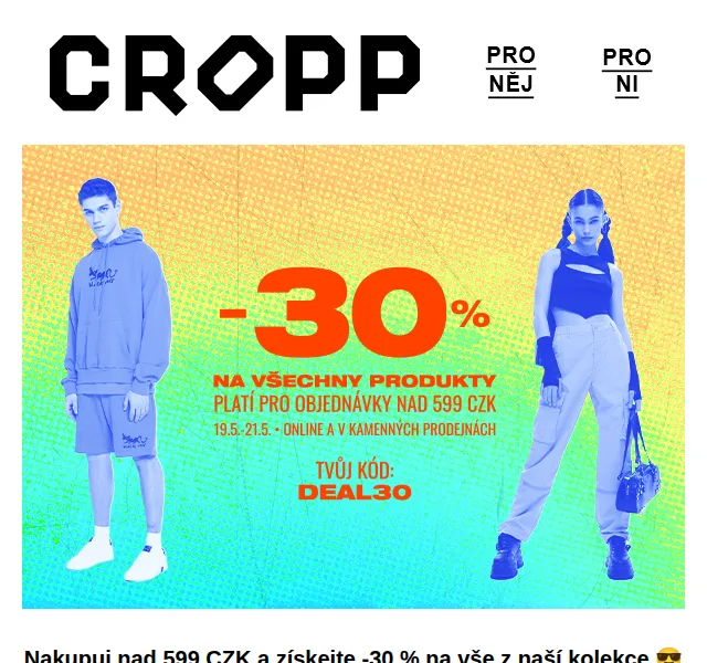 Cropp: -30 % na vše – květen 2026 | Nuslet.cz