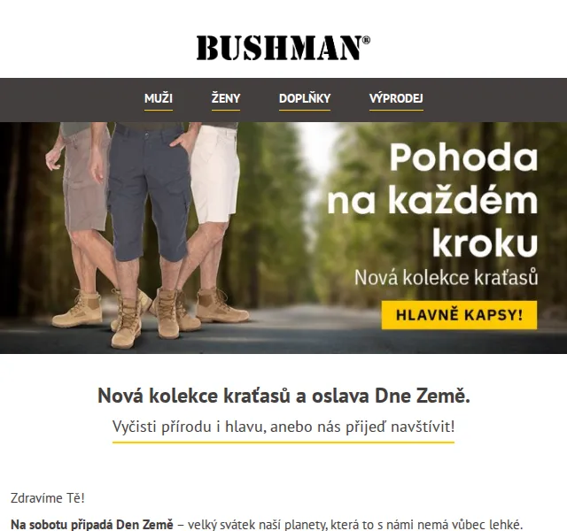 BUSHMAN: Nové kraťasy a letní kolekce – červen 2026 | Nuslet.cz