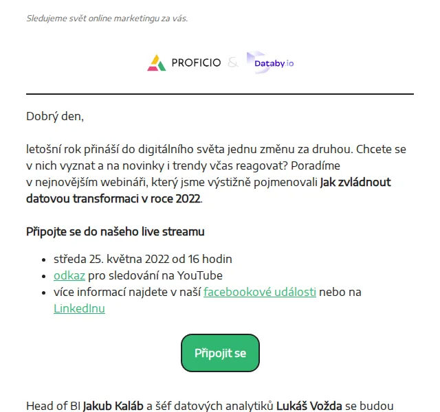 PROFICIO tým: Webinář o datové transformaci – květen 2022 | Nuslet.cz
