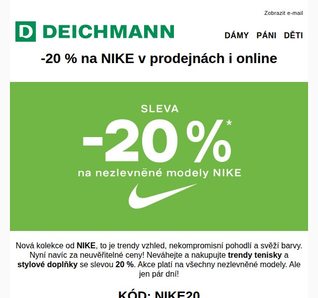Deichmann: -20 % na Nike – duben 2026 | Nuslet.cz