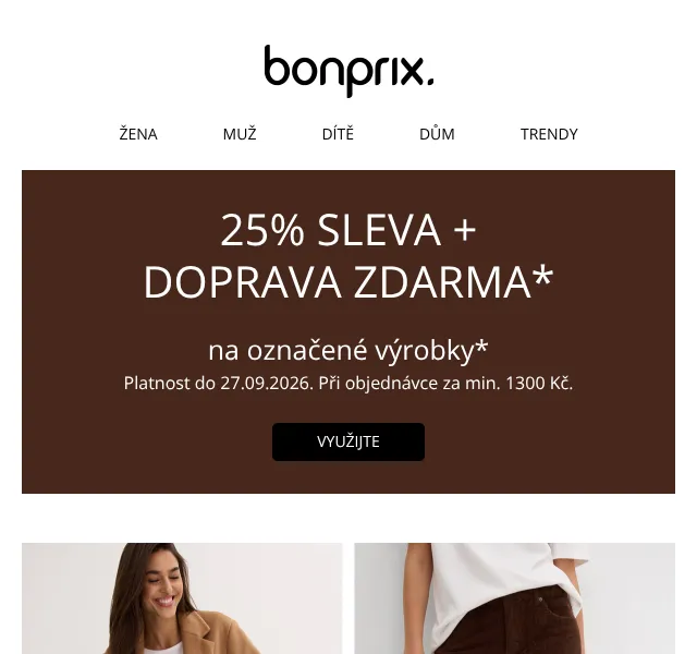Bonprix: 25 % sleva na manšester a boty – září 2026