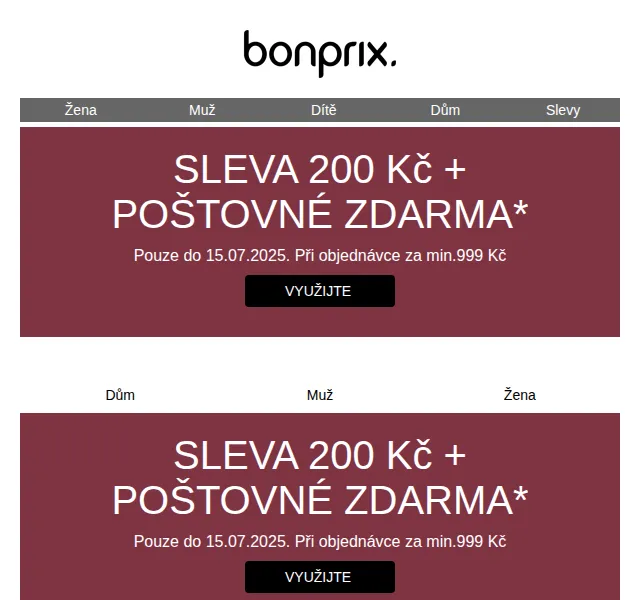 bonprix: sleva 200 Kč + poštovné zdarma – červen 2026 | Nuslet.cz