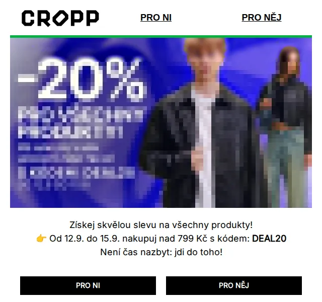 Cropp: -20% na vše – září 2026 | Nuslet.cz