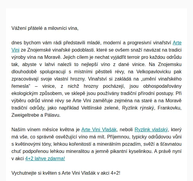 Premier Wines & Spirits: Arte Vini Vlašák Ryzlink vlašský 2020 akce 4+2 – červen 2026 | Nuslet.cz