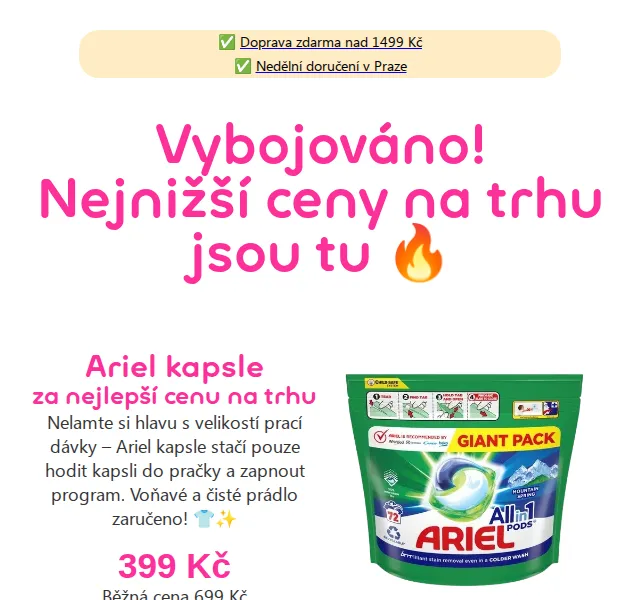 Pilulka.cz: Ariel kapsle od 399 Kč, Listerine 99 Kč – červen 2026 | Nuslet.cz