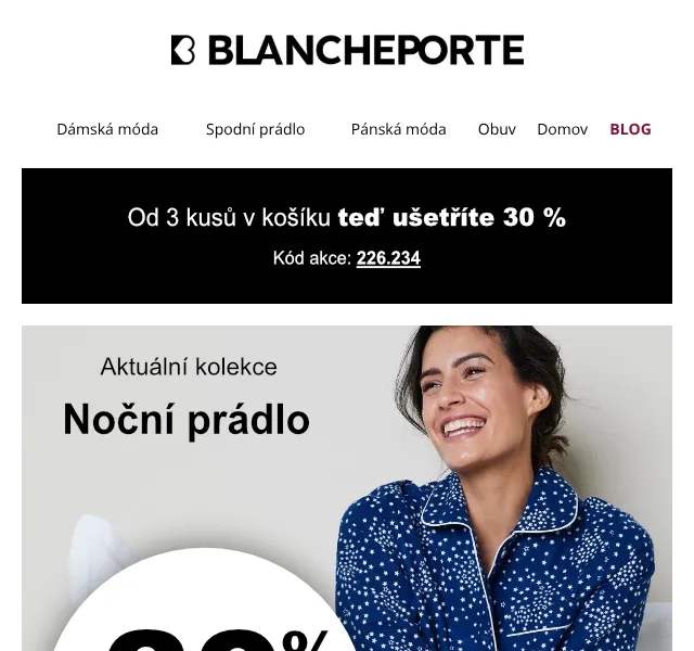 Blancheporte: Pyžama -30 % od 3 ks – říjen 2026