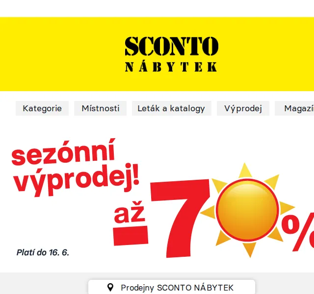 Sconto: -70 % sezónní výprodej nábytku – květen 2026