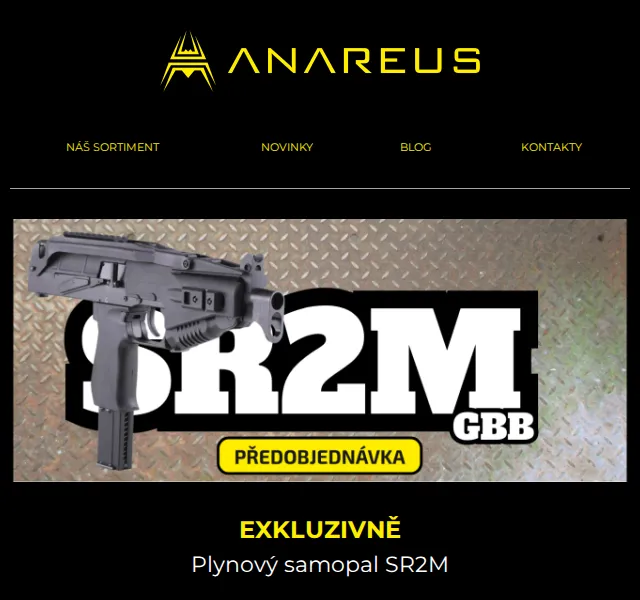 ANAREUS: Plynový samopal SR2M GBB s ocelovým tělem – červen 2026 | Nuslet.cz