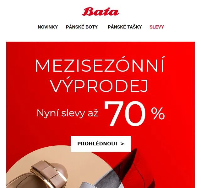 Baťa: Až 70% slevy na boty a kabelky – červen 2026 | Nuslet.cz