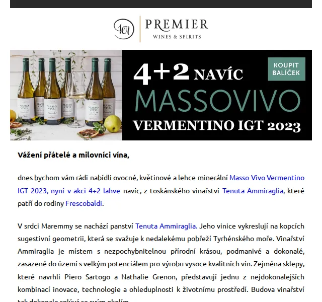 Premier Wines & Spirits: Masso Vivo Vermentino 2023 – akce 4+2 lahve zdarma | Září 2026 | Nuslet.cz