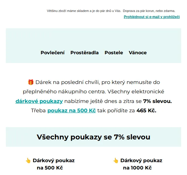 Výprodej povlečení: Dárkové poukazy se slevou 7 % – červen 2026 | Nuslet.cz
