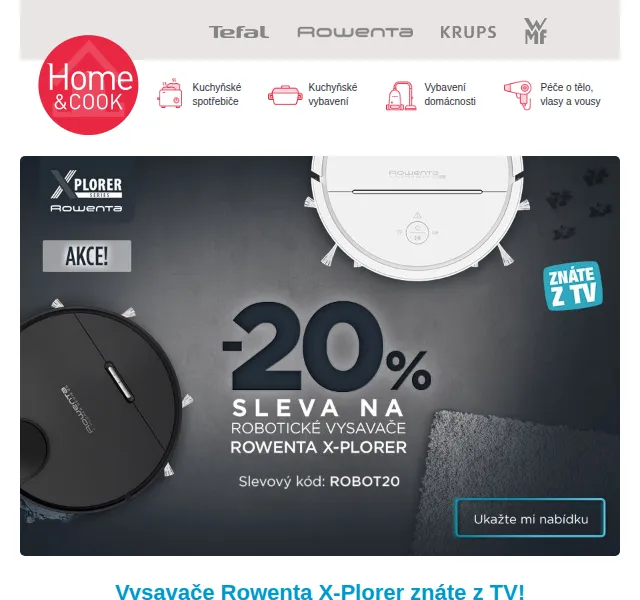 Home & Cook: sleva 20 % na robotické vysavače Rowenta – červen 2026 | Nuslet.cz