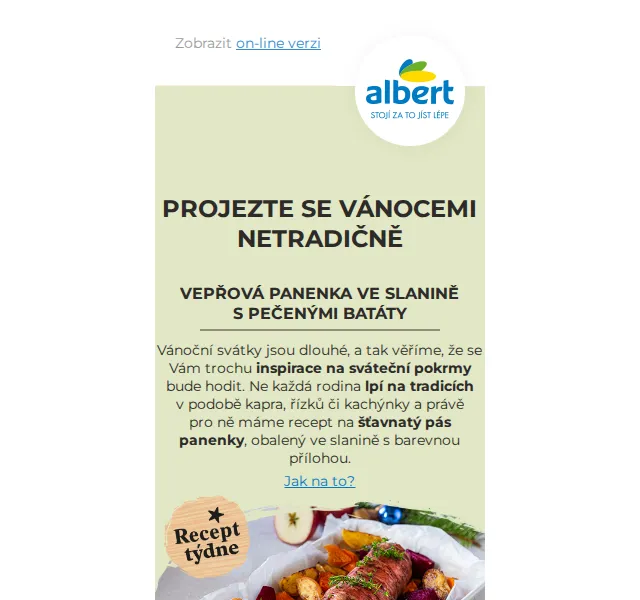 Albert: Vepřová panenka ve slanině s batáty – prosinec 2021 | Nuslet.cz