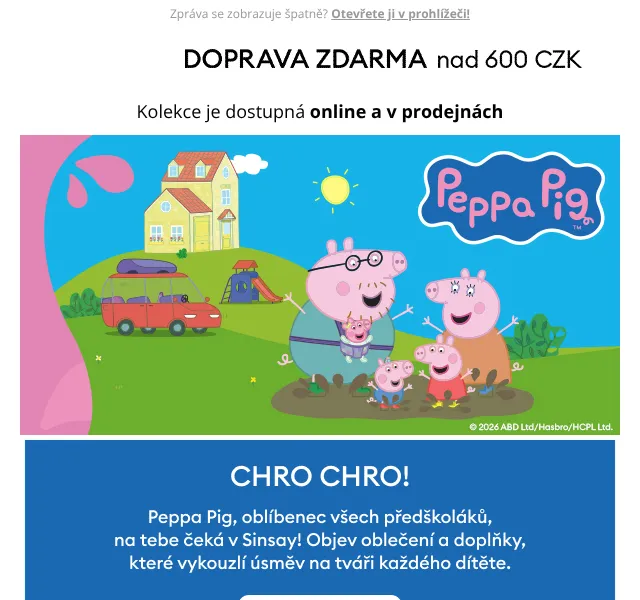 Sinsay: Kolekce Peppa Pig, Bing, Cocomelon – duben 2026