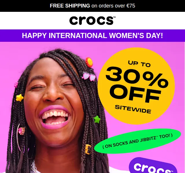 Crocs: Mezinárodní den žen slevy až 30 % – březen 2026 | Nuslet.cz