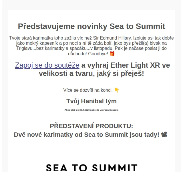 Hanibal: Sea to Summit soutěž o Ether Light XR – červenec 2026 | Nuslet.cz