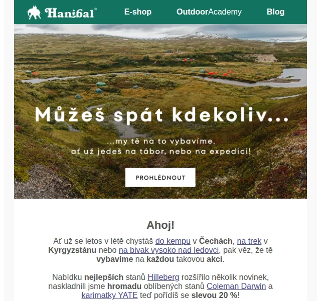 Hanibal: Tábornické vybavení se slevou až 20 % – červen 2026 | Nuslet.cz