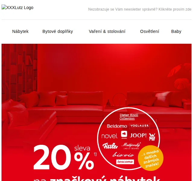 XXXLutz: Sleva 20 % na značky Voglauer, Dieter Knoll, Natuzzi – červen 2026 | Nuslet.cz