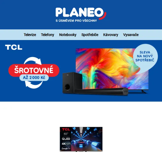 Planeo: Šrotovné na televizory TCL až 1 500 Kč – červen 2026 | Nuslet.cz