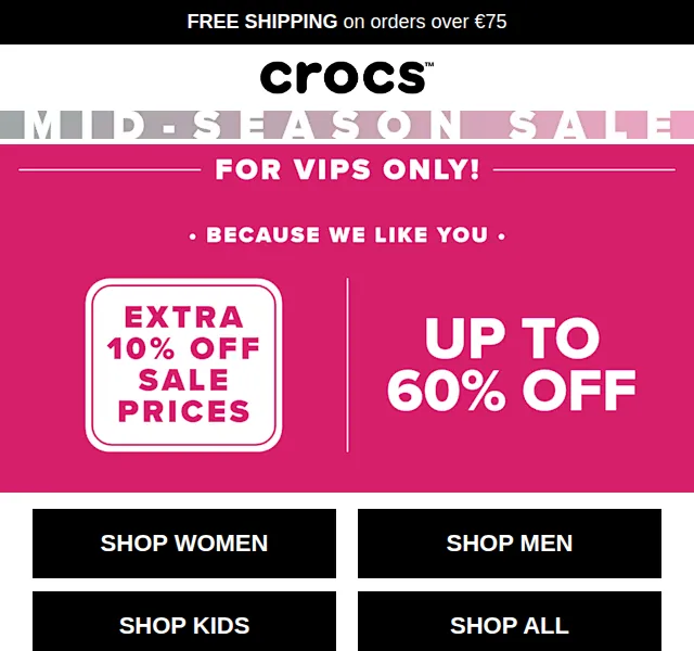 Crocs: Mid-Season Sale až 60% + extra 10% sleva – červen 2026 | Nuslet.cz