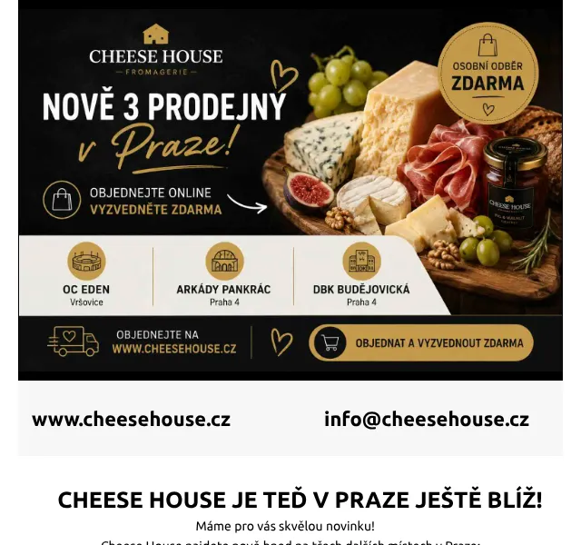 Jenda z Cheese House: Nové prodejny v Praze + odběr zdarma – září 2026